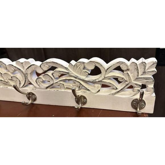 Vintage Shabby Chic Wall Hook Wooden Multi Hooks Hanger Baroque Ornate - Picture 3 of 4